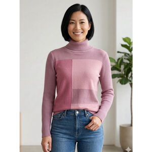 Van Heusen Pink Colorblock Turtleneck Sweater L